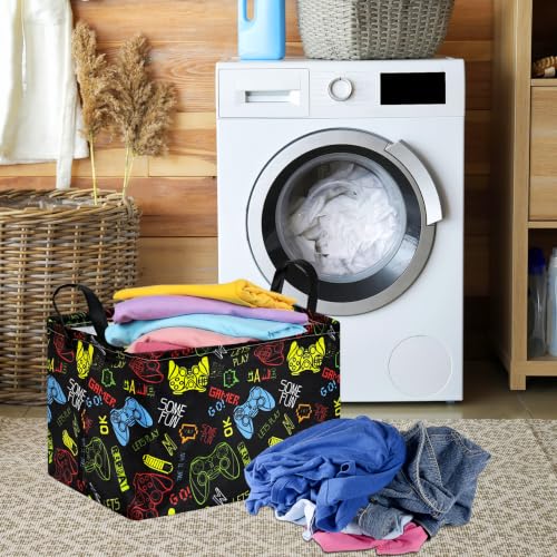 Image of Baby Storage Basket Nursery Box Laundry Hamper Organization Bins for Toys and Clothes with Handles (Handle Game)