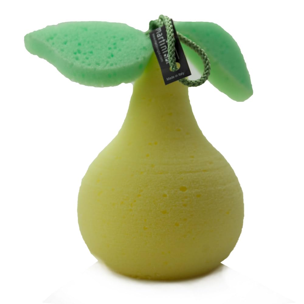 martini SPA - Bath Fruit - Soft 3D Pear Shape Body Sponge with Lanyard, Polyurethane, Yellow, 25g, 1 Unit