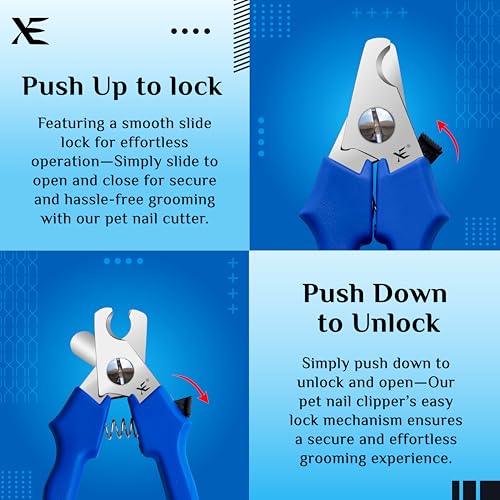 Image of XE Stainless Steel Pet Nail Clipper - Non-Slip Handle Nail Cutter for Pets with Protection Guard, Cat and Dog Claw Trimmer with Nail File, Professional Grooming Tool for Dogs, Cats & Other Pets