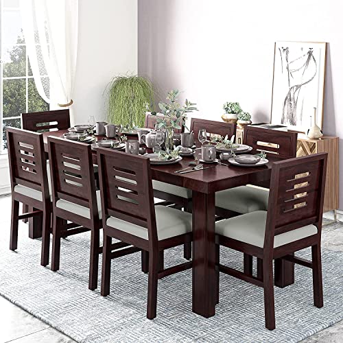 Image of SHRI MINTU'S ART Solid Sheesham Wood Dining Table 8 Seater | Eight Seater Dinning Table with 8 Chairs for Home, Rosewood, Warm Chesnut Finish, Self Assembly Required