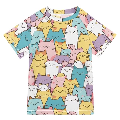 ALAZA Boys Rash Guard Swimming Shirt for Boys Short Sleeve Japanese Cats UPF 50+ 5-6T