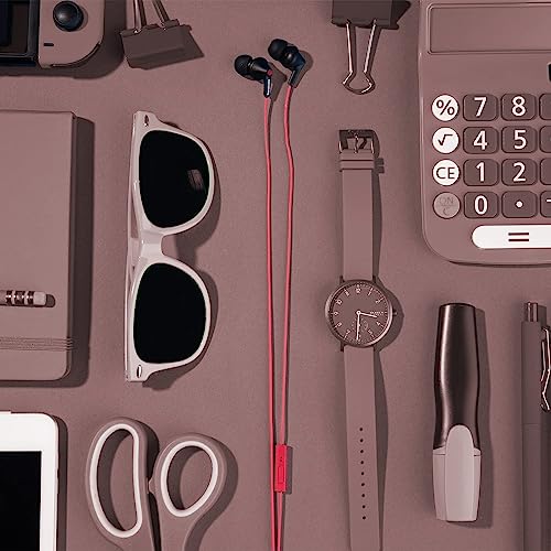 Image of PANASONIC ErgoFit Earbud Headphones with Microphone and Call Controller Compatible with iPhone, Android and BlackBerry - RP-TCM125-KB - in-Ear (Matte Black /Red), S /M /L Included