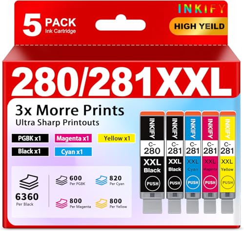 Image of PGI-280XXL /CLI-281XXL Compatible Ink Cartridge Replacement for Canon Printer Ink 280 & 281 Cartridge for Canon PIXMA TR8620 TR8520 TR8600 TR8500 TR7520 TS6320 TS6220 TS6120 (5 Pack)