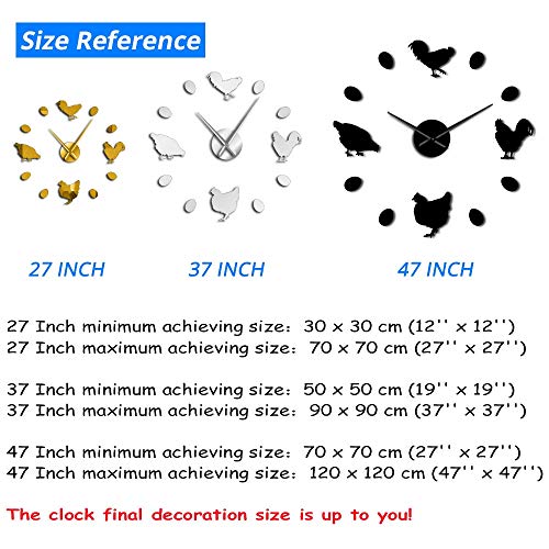 Xdg Farm Chicken And Fresh Farm Eggs Diy Large Wall Clock Farmhouse Rustic Wall Decor Kitchen Frameless Wall Clocks Mirror Stickers (Black、27Inch) #TOP1