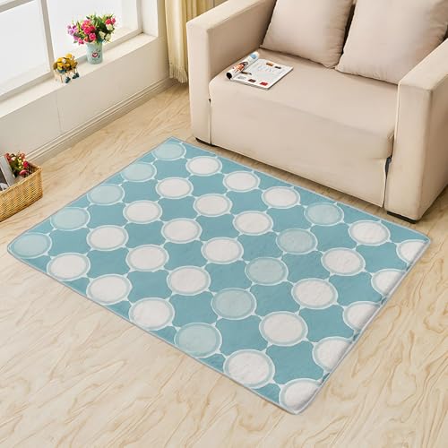 Tapis lavable bleu clair géométrique et antidérapant 200x200 cm