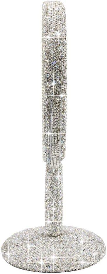 Bling Rhinestone Portable Magnified Double Sided Swivel Makeup Vanity Mirror, 360°Rotate Makeup Mirror Round Shaped Two-Sided Makeup Mirror (Silver)