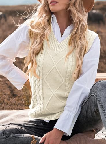Image of EVALESS Oversized Sweater Vest for Women V Neck Sleeveless Solid Color Loose Pullover Sweater