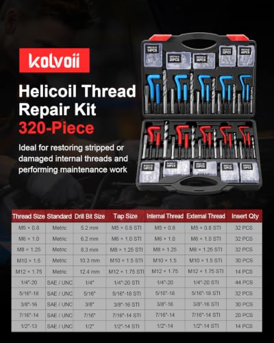 Kolvoii 320-Piece Helicoil Thread Repair Kit