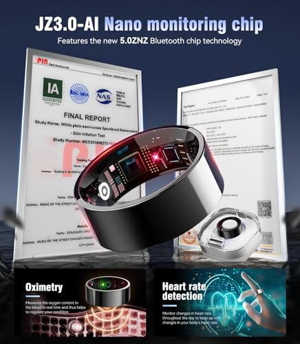 Image of 8.0 Smart Ring and Charging Case【Industry First - 0 Measurement Error】【IP68 Waterproof】 2025 Smart Ring for Women & Men for Sleep Tracking Wearable Device,Fitness Ring Black 8#