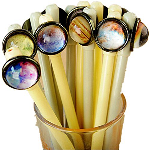KitMax (TM) Pack of 6 Pcs 0.38mm Cute Cool Novelty Crystal Planet Galaxy Universe Decor Gel Ink Pen Office School Supplies Students Children Gift