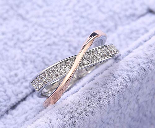 Yaya Two-Tone Intertwined Crossover Ring Silver Rose Gold Plated Inlaid Cubic Zirconia Twist Band Anniversary Ring Wedding Engagement Ring Jewelry Gift for Women3