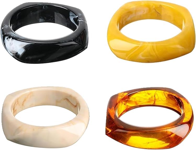 4 Pcs Chunky Bangle Bracelets for Women,Colorful Square Acrylic Resin Bangle Bracelet,Vintage Wide Geometric Irregular Geometric Wristbands Cuff Bangle Bracelet,Jewelry Gifts for Women