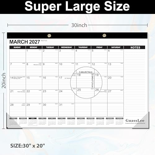 Image of GuassLee Extra Large Desk Calendar 2026, 19 Months Jumbo Desk /Wall Calendar from Jun. 2026 through Dec. 2027, 30 x 20 Inches Hanging Planner with Julian Date, Notes for Home School Office Organizing