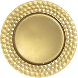 Sousplat Redondo para Mesa Posta Ideal para Jantares, Festas, Casamentos, Eventos Formais, Almoços, Ceias e Decoração de Buffet (Dourado/Claro)