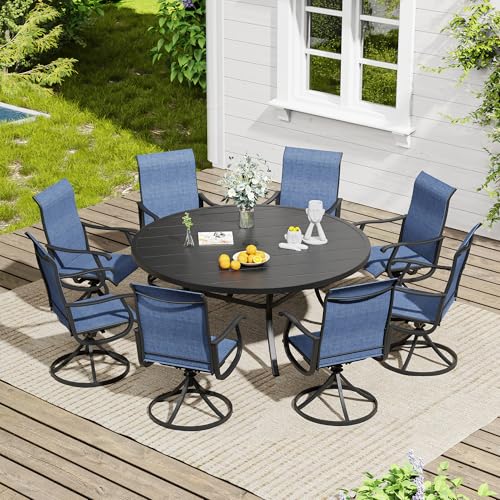 VICLLAX 9 Pieces Outdoor Dining Set, Patio Furniture Set of 8 Patio Swivel Dining Chairs and 60