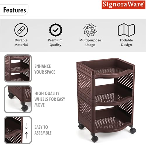 Image of SignoraWare Smart BPA Free Plastic Organiser | Modular Design | Designed to fit on countertops | Easy to Clean | Lightweight & Durable| Ideal for organizing Daily-use Spices (20kg | Setof3 | Brown)