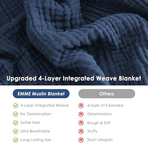 Image of EMME Muslin Blankets for Adults Throw Blanket for Couch Breathable Gauze Soft Lightweight Airy Navy Twin 60 inch x 80 inch
