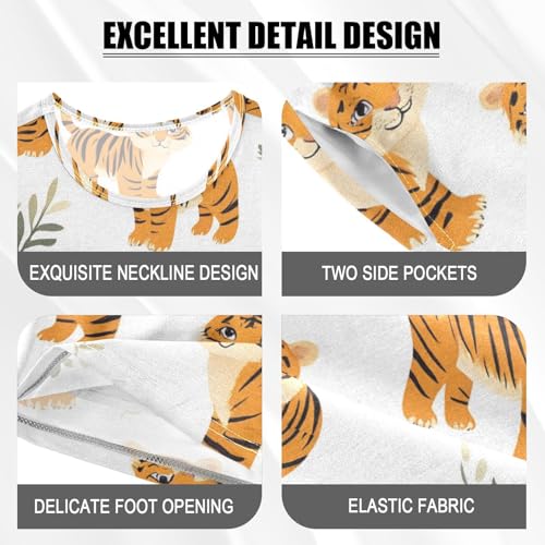 Pajama Short Sets Cute Tiger Pattern Prints Soft Cotton Summer Sleepwear 2 Piece PJS Size 5-14T3