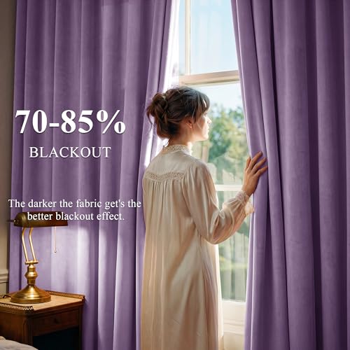 Image of Lavender Velvet Privacy Curtains for Nursery, W52xL84 inches, 2 Pcs | 300GMS Soft Back Tab Pinch Pleat Thermal Insulated Drapes for Nursery, Light Dimming, Elegant Decor, Backdrops, Wedding Party