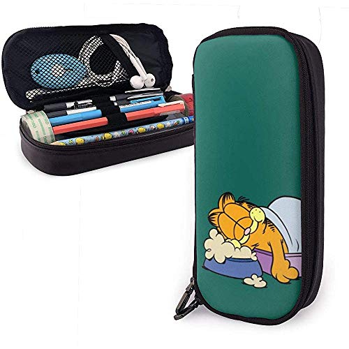 Preisvergleich Produktbild Garfield schläft große Kapazität Leder Federmäppchen, Multifunktions-Aufbewahrungstasche Reißverschlusstasche Student Stationery Office Geschenk