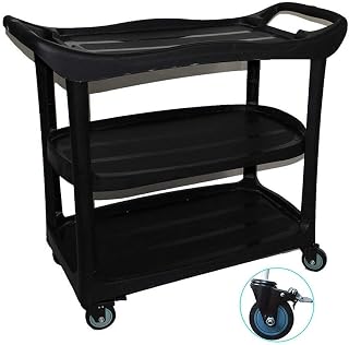 Cart Medical Cart Black Heavy Duty Hotel Catering Trolley with Handle on Wheels, 3 Tier Rolling Service Cleaning Utility Cart,
