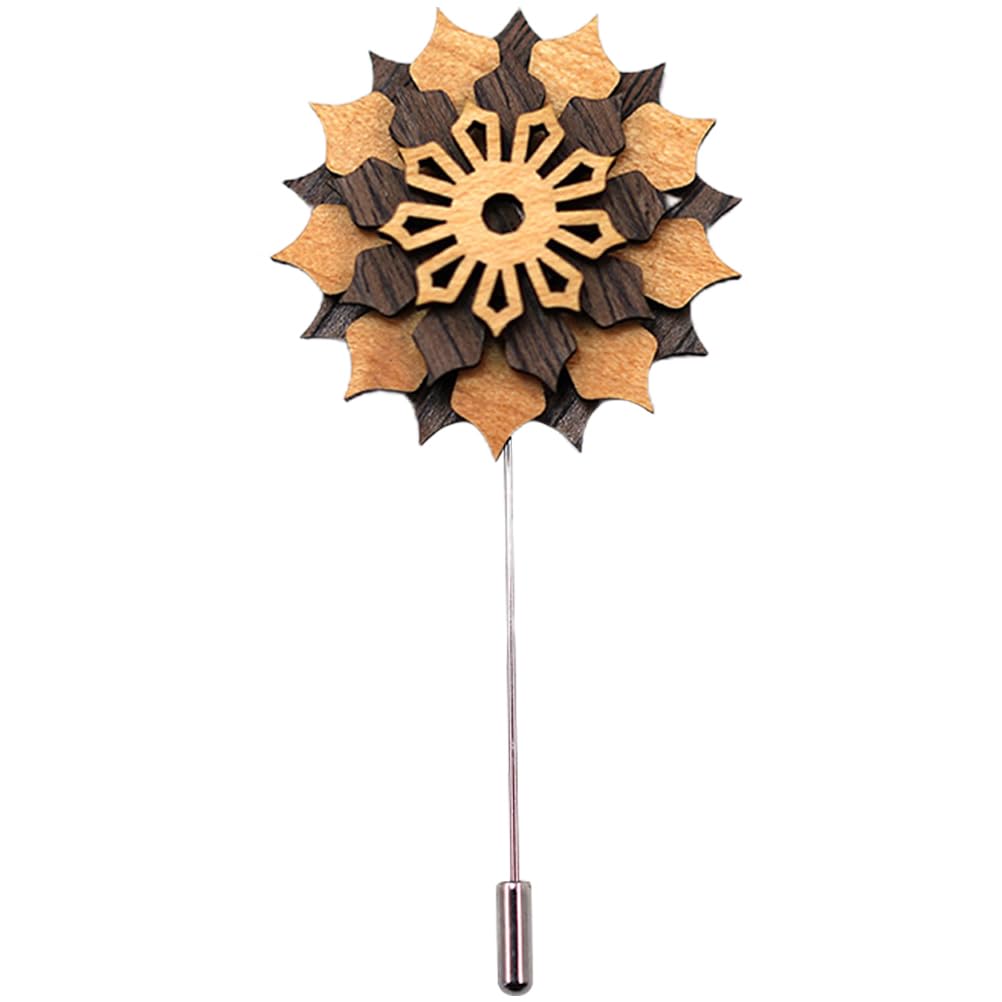 PACKOVE Wood Lapel Flower Wooden Boutonniere Brooch Floral Lapel Pin Handmade Jewelry for Wedding Corsage Suit Accessories