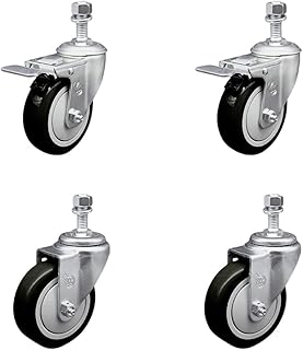 Polyurethane Swivel Threaded Stem Caster Set of 4 w/4