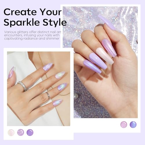 Image of modelones Cat Eye Gel Nail Polish Set Glitter 6Colors Purple Violet Sparkle