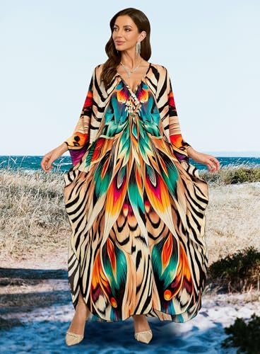 Women's Kaftan Dress 2025 V-Neck Beach Cover Up for Swimsuit, Lightweight Mumu Loungewear & Home Caftan Dress2