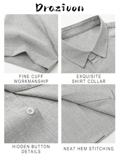 Drazivon Men's Linen Short Sleeve Button Down Casual Beach Shirts Grey L - image 3