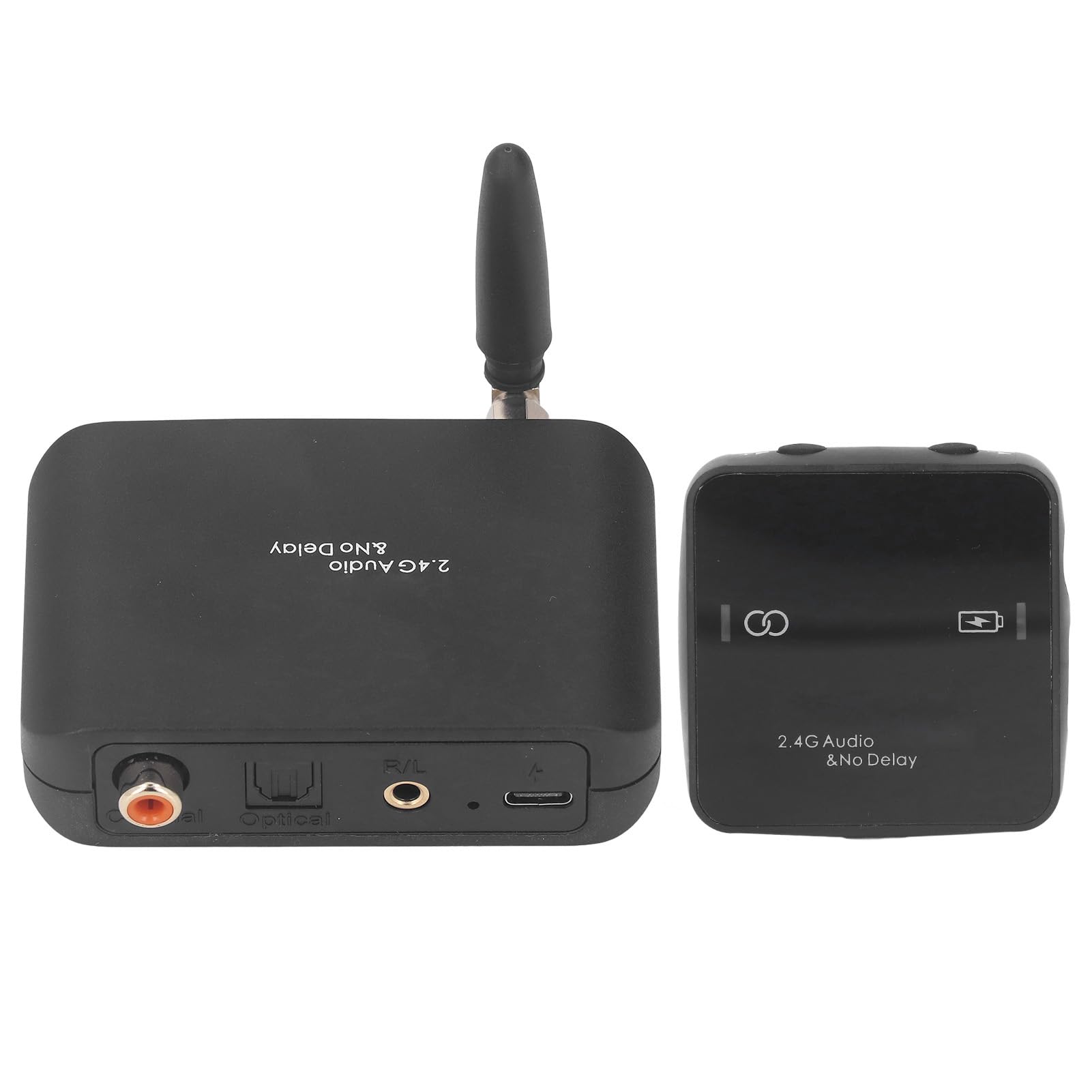 Audio Transmitter and Receiver, 2.4G 50 Meters Low Delay Audio System for Home Gaming TV Subwoofer Powered Speaker, Supports R L Stereo Input