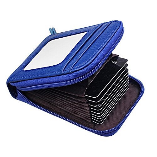 boshiho RFID Blocking Card Holder Genuine Leather Credit Card Case Organizer Compact Wallet Zip Around Accordion Style3