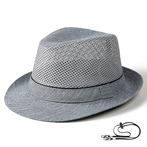 Lisianthus Men's Summer Fedora Hats - Breathable Short Brim Outdoor Hat Grey (Size M)