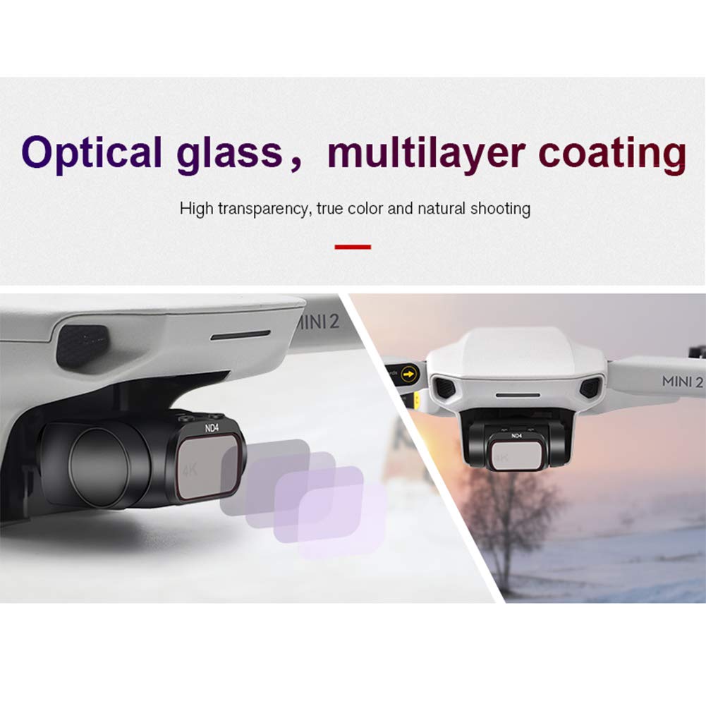 JXE Juego de filtros ND/PL (4 unidades ND4PL+ ND8PL+ ND16PL+ND32PL) de liberación rápida de aleación de aluminio ajustables filtros de atenuación compatibles con DJI Mini 2 Drone