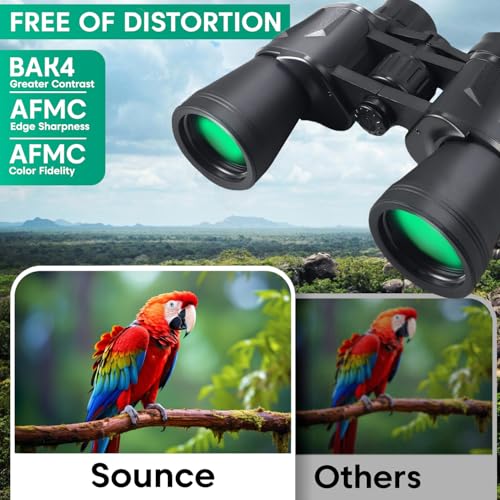 Image of Sounce 10x50 Binoculars for Long Distance | HD Binocular for Adults | BAK4 Prism FMC Green Coated | Bird Watching Wildlife Safari Hiking | Wide Eyepiece Durbin with Pouch (Black)