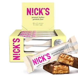 NICKS Low carb Proteïnereep Pindakaas, 15g eiwit, 214 calorieën, keto protein bar snacks zonder toegevoegde suiker, glutenvrij (12 eiwitrepen x 50g)