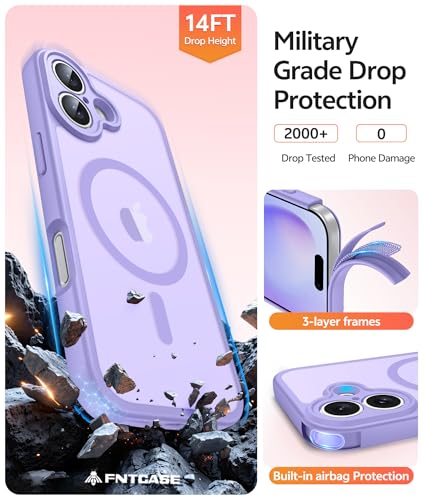 Image of FNTCASE for iPhone 16 Plus Case: [Compatible with Magsafe] Translucent Matte Cases with [Full Camera Protection] [Screen Protector] Military Grade Shockproof Protective Phone Cover - Light Purple