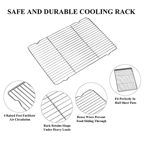 Deedro Baking Sheet With Rack Set [2 Sheets + 2 Racks], Stainless Steel Cookie Half Sheets Baking Pan Oven Tray With Cooling Rack, 17.32 X 12.28 X 1 Inch, Heavy Duty, Non-Toxic, Easy Clean #TOP3