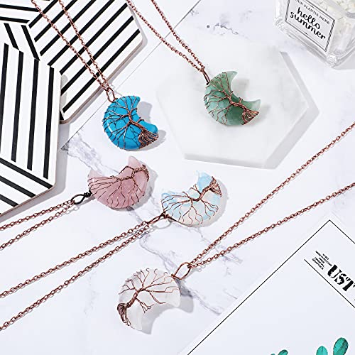 10 Pieces Crystal Necklaces Life Tree Moon Necklace Healing Crystal Stones Necklaces Spiritual Pendants Natural Quartz Jewelry With Exquisite Velvet Bag For Women Girls (Classic Style) #TOP1