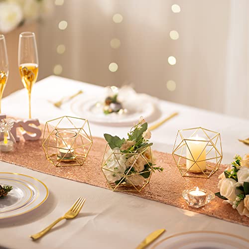 20Pcs Geometric Candle Tealight Holders Gold - Holder For Tea Light Decorative Votive Candle Stand Accents For Home Table Shelf Mantel Modern Geo Decoration Christmas Wedding Reception Décor, Gold #TOP1