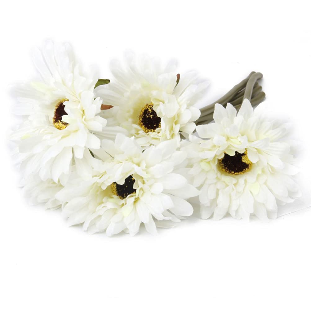 Angoily 5PCS Artificial Gerbera, Bouquets Artificial Daisies, Faux Daisies Gerbera Daisy Flower Fake Flowers for DIY Wedding Party Decor, White