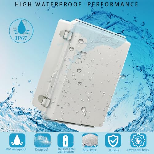Image of Outdoor Waterproof Electrical Box Junction Box Weatherproof IP67 ABS Plastic Enclosure Switch Router Project Box Electronics Enclosure with Mounting Plate Wall Bracket Grey 11.8 inchx7.9 inchx6.7 inch