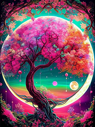 JLHATLSQ Moon Diamond Painting Kit for Adults,Tree Diamond Art for Adults,5D DIY Moon Full Drill Diamond Dots Gem Art Crafts for Adults Home Wall Decor Gifts (Tree 12x16inch)