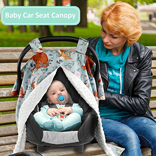 Image of TANOFAR Car Seat Cover Baby, Carseat Covers Baby Boy Girl, Peekaboo Opening Infant Car Seat Cover for Winter, Warm & Cozy, Woodland Animals