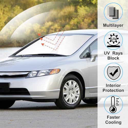 Image of Windshield Sun Shade Custom Fit for 2006-2011 Honda Civic Accessories Foldable Sunshade Sun Blocker Protect Car from Sun Rays & Heat Damage Keep Car Cooler