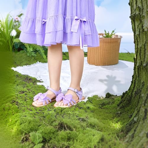 Image of THEE BRON Toddler Girls Sandals Wedding Flower Girl Dress Shoes Open Toe Flats