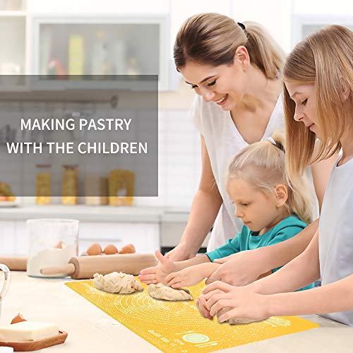Silicone Baking Mats With Measuring Function, Non Stick Heat Resistant Nonslip Reusable Silicone Placemat, Pastry Mats, Countertop Protection Mats. Easy To Clean. (15.7” X 22.7” Yellow） #TOP6
