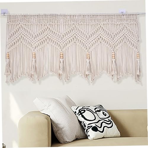 Cortinas de macramé para ventanas, 52.0 x 20.9 in, cenefa de macramé tejida con cuerda de algodón, cenefa bohemia corta para colgar en la pared, para cocina, dormitorio, baño, sala de estar, balcón