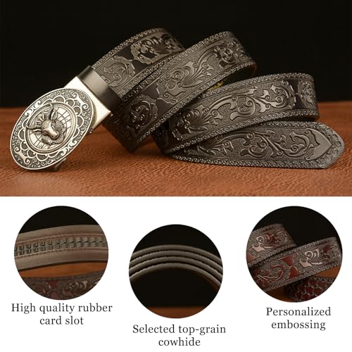 Ratchet Cowboy Belt, Western Belts for Men with Automatic Buckle, Embossed Leather Belt for Jeans3