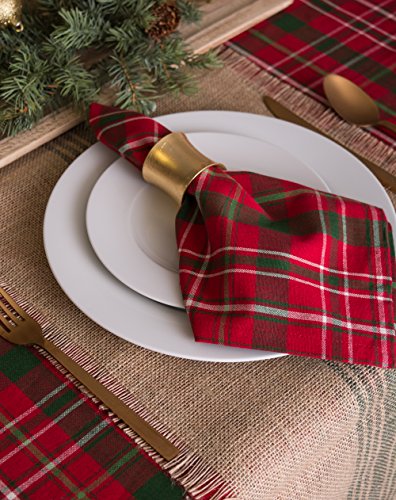 Dii Holiday Dining Table Linen Collection Tartan Holly Plaid, Square Christmas Tablecloth, 52X52, Red & Green #TOP2